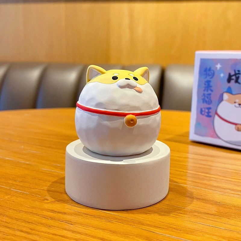 오리지널 목각풍 둥근 보물 조디악 장식품 - 멍청한 개