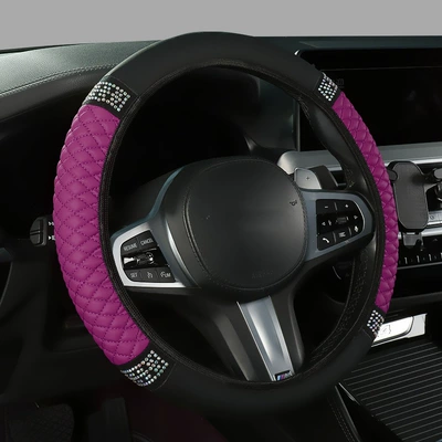 general cross-border car handle cover — Steering wheel cover - purple-red-colored-diamond-38cm