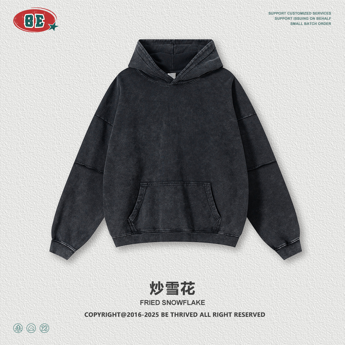 BE Men's Wear 2025 otoño americano pesado costura falsa dos piezas retro viejo copo de nieve frito con felpa suéter con capucha hombre image 11