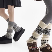 袜套堆堆袜费尔岛秋冬羊毛针织腿套加厚保暖复古小腿袜搭配雪地靴