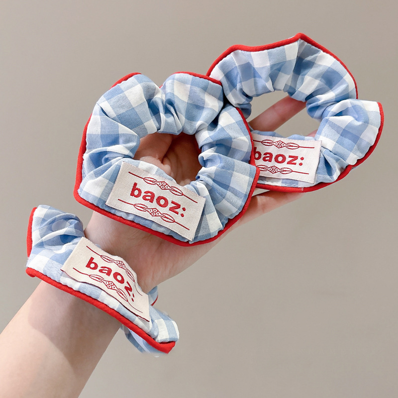 Coreano rojo azul contraste azul cuadrícula adorable niño entretenido círculo de cabello de cola de cabello correa nueva adornamiento para el cabello