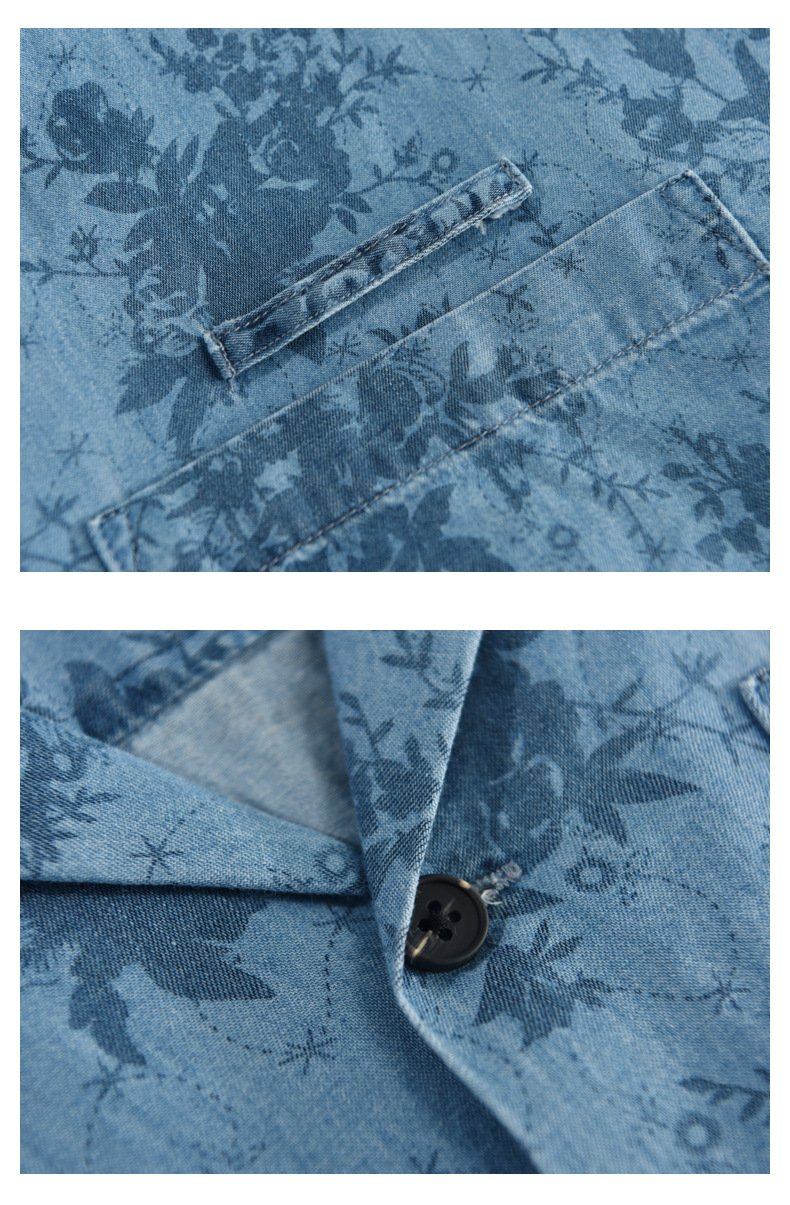Camicia uomo in jeans con stampa floreale e collo cubano_voghion.com