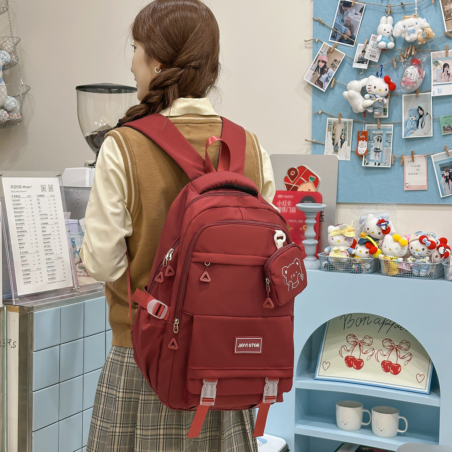 Mochila dulce coreana JIAYISTAR JIAYISTAR original mochila ocio mochila escolar de escuela secundaria
