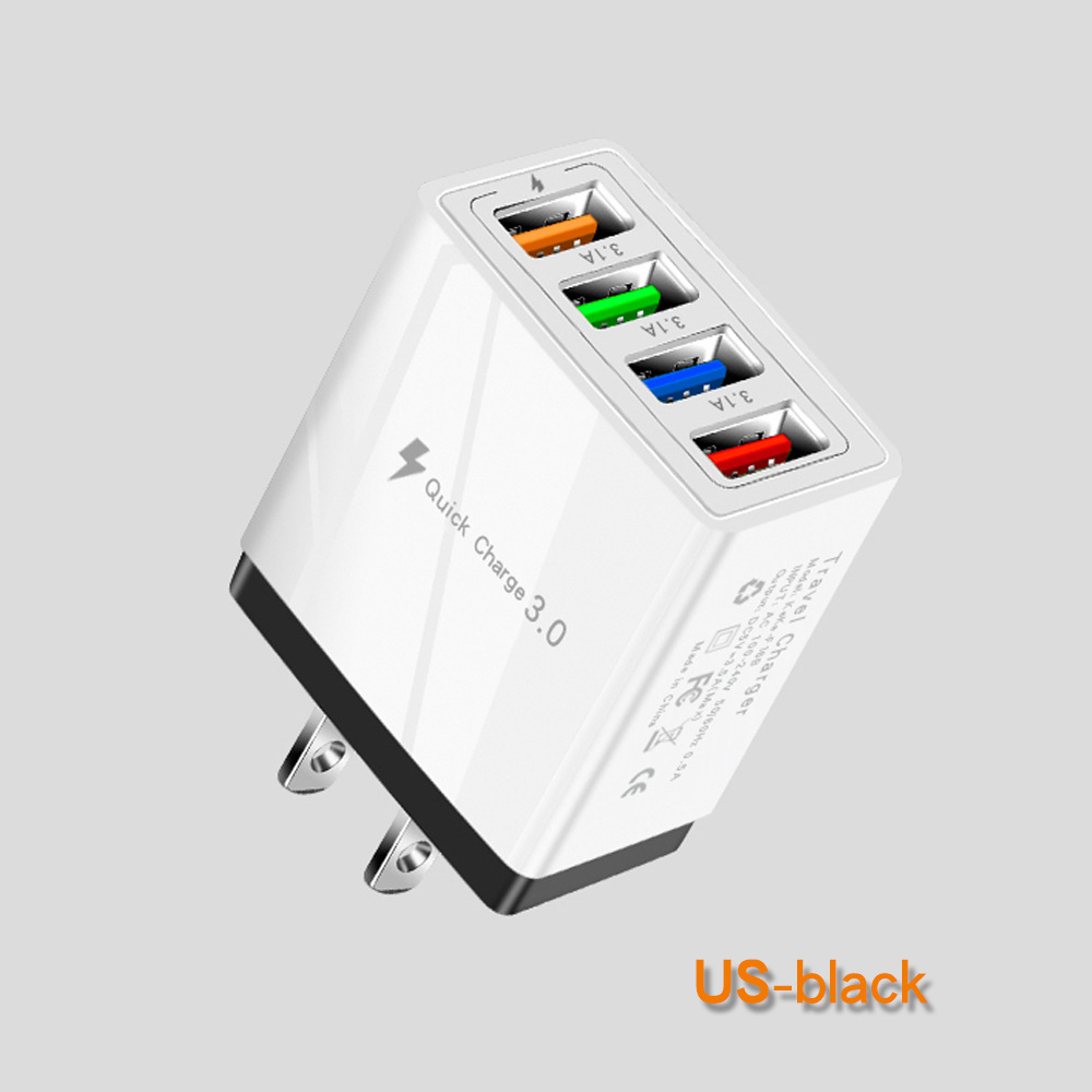 4usb cargador de teléfono móvil 3a color cabeza de carga LED luz estándar europeo estándar americano tableta transfronteriza exclusivo para venta al por mayor