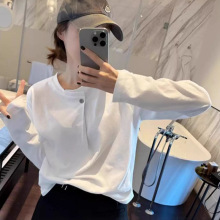 韩系ins衣服设计感长袖女2025春秋正肩宽松极简风一粒扣上衣t恤