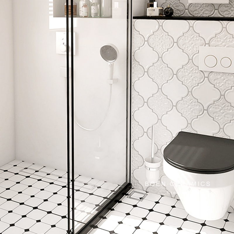 Bai En Scandinavian Black and White Tiles Balcony 300X300 Non-slip Kitchen Bathroom Bathroom Mosaic Parquet Tiles