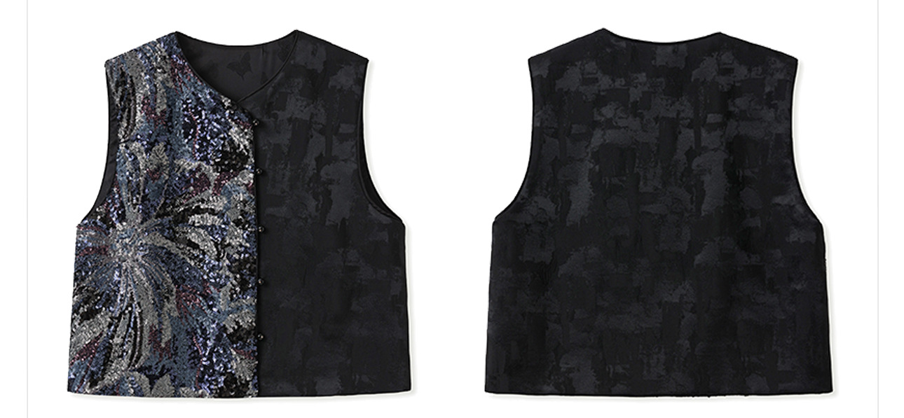 Áo vest nữ phong cách Trung Hoa mới 2026, thiết kế thêu sequin, chất rayon sang trọng — Đen, Màu huyền ảo, Xanh lam chi tiết 50
