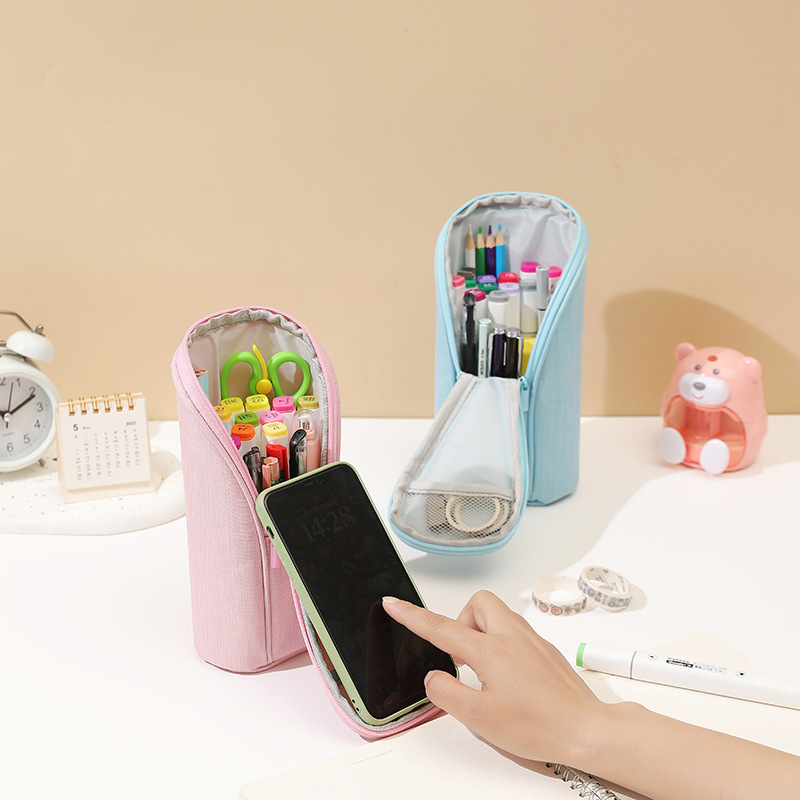 solid color capacious pencil case for students