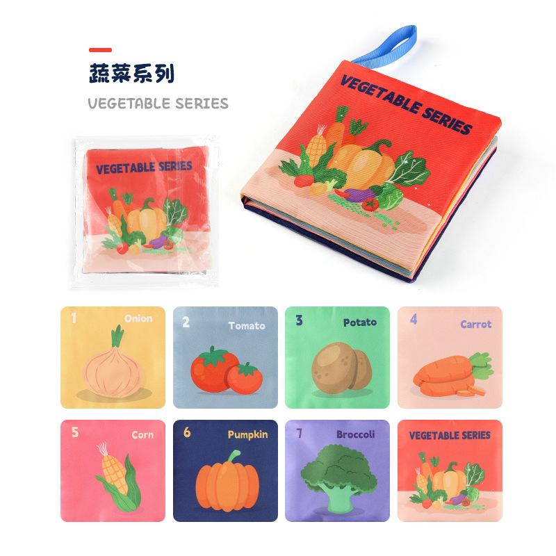Libro de tela tridimensional para bebés juguetes de Educación Temprana de 4 lados de 8 páginas personaje de comida cognición animal libro de tela para bebés libro De Palma inglesa
