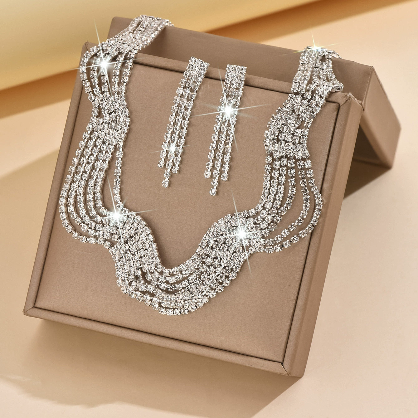 RNAFASHION Набор украшений: серебряное колье и серьги с кристаллами, европейский стиль для невесты и выпускного