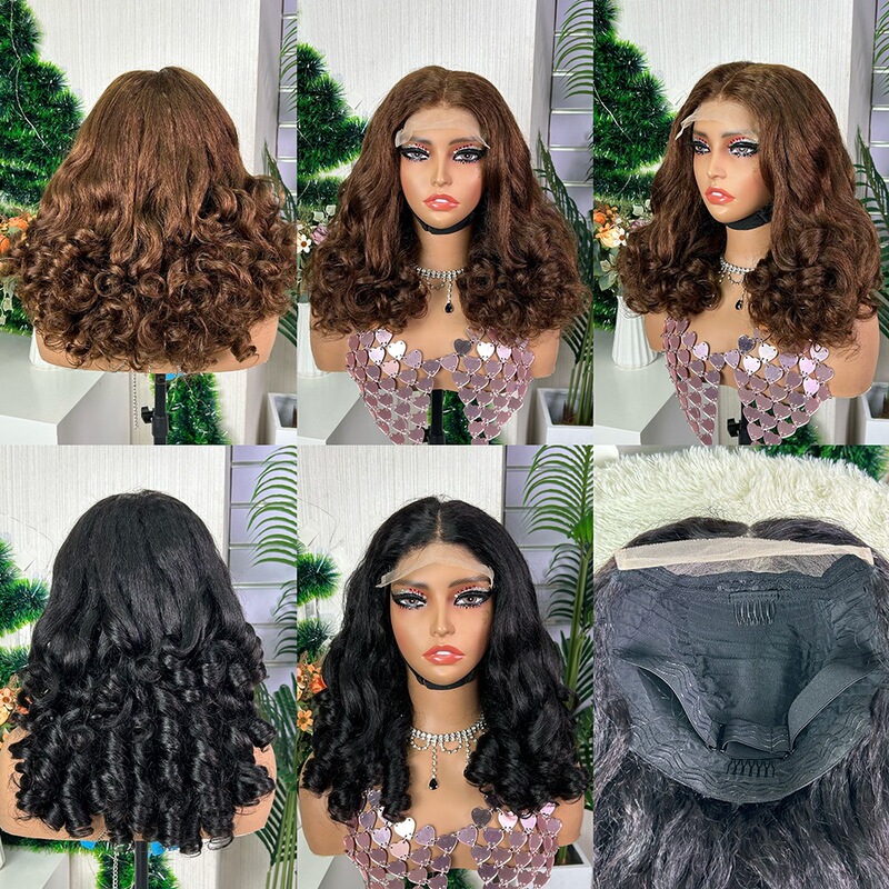 5*5 yaki bouncy wig human hair front lace long curly wig