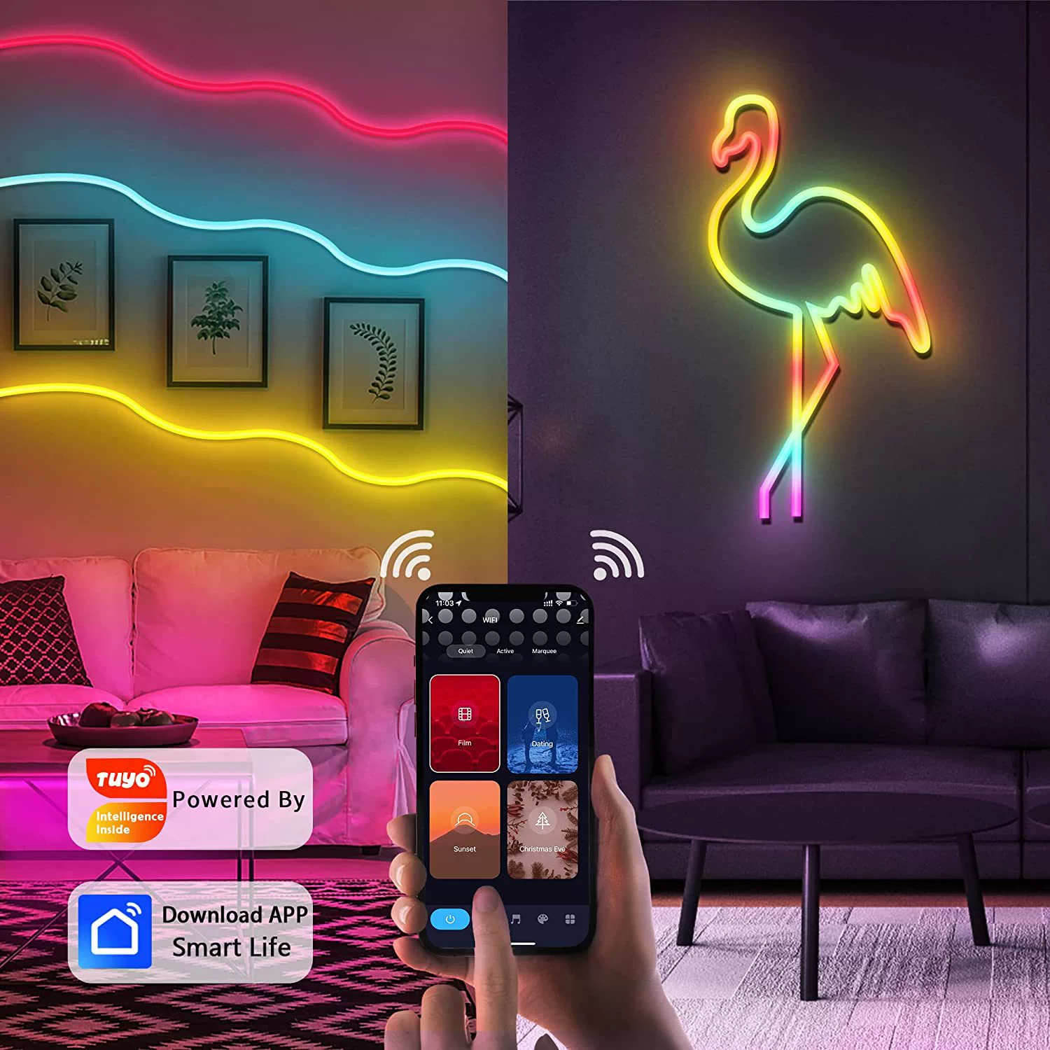 Граффити WiFi Bluetooth 3м фантазийные музыкальные неоновые лампы с музыкальным световым лентой DIY 16 миллионов цветов