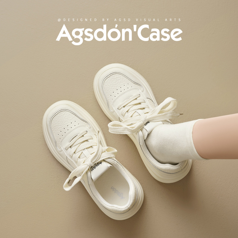 Zapatos blancos de suela gruesa para mujeres 2026 nuevos zapatos de skate de primavera con suela suave ligera y zapatos casuales de lana