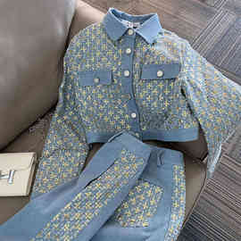 小香风套装女秋季2024新款时尚复古高级洋气阔腿裤两件套