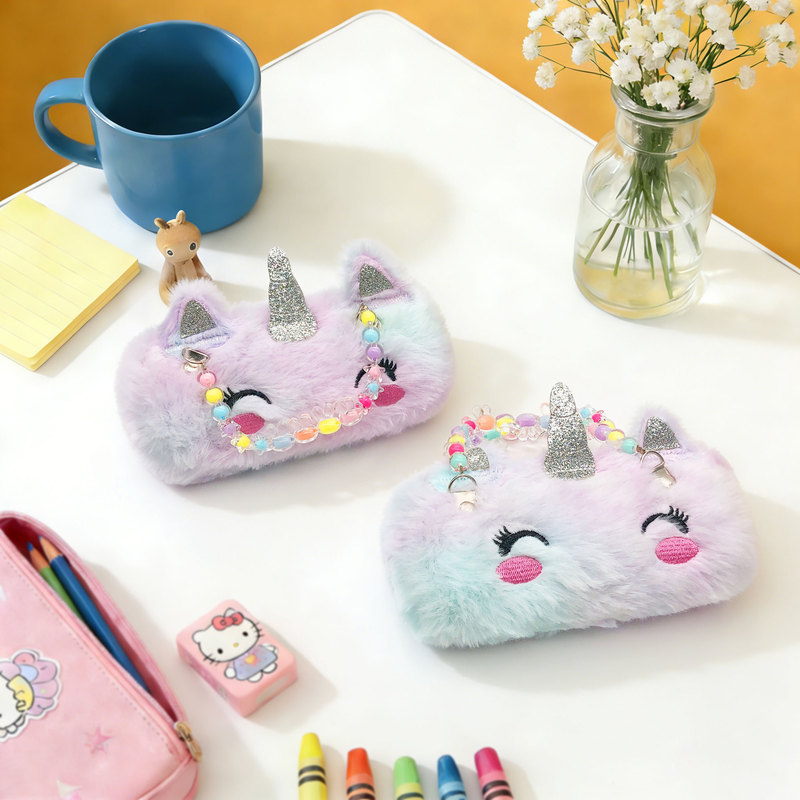 Macaron Candy Unicorn Mirror Case Plush Portable Children's Sunglasses Storage Box Customizable Factory Direct Supply