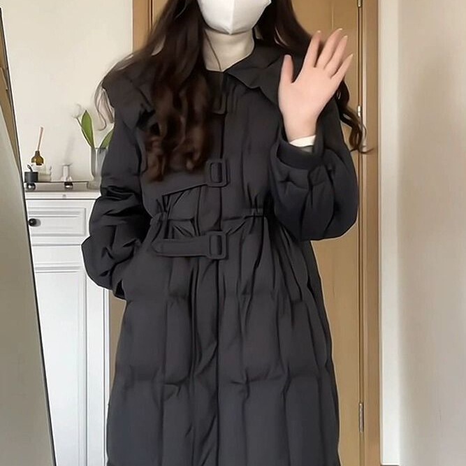 Women's down Jacket 2026 Winter New Korean Style Mid-Length Coat with Navy Collar, Stylish Design, Waist-Cinching, Niche Fashion
