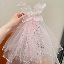 儿童公主裙头纱公主发饰超仙蝴蝶结发卡宝宝生日发夹婚纱花童头饰