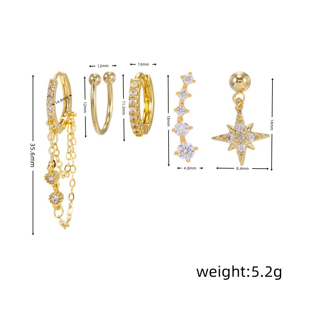 Simple Style Star Copper Inlaid Zircon Earrings 1 Set