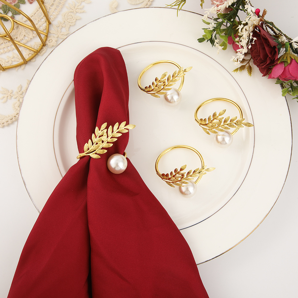 Wheat ear napkin ring, pearl leaf napkin ring, gold napkin ring, hotel and western restaurant table decoration accessory