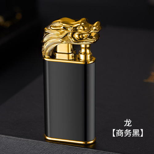 Glow-in-the-dark tiger-shaped double flame lighter with creative metal inflatable windproof design, direct flame ignition