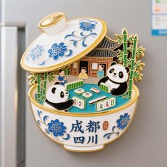 成都大熊猫金属3D立体浮雕冰箱贴装饰品旅游景区纪念文创伴手礼物