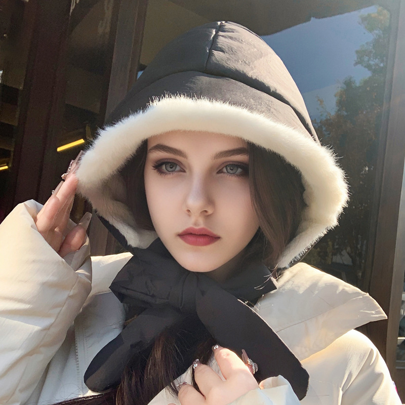 新款一帽两用可当包包保暖护耳帽子女冬季韩版加绒加厚滑雪棉帽子|undefined