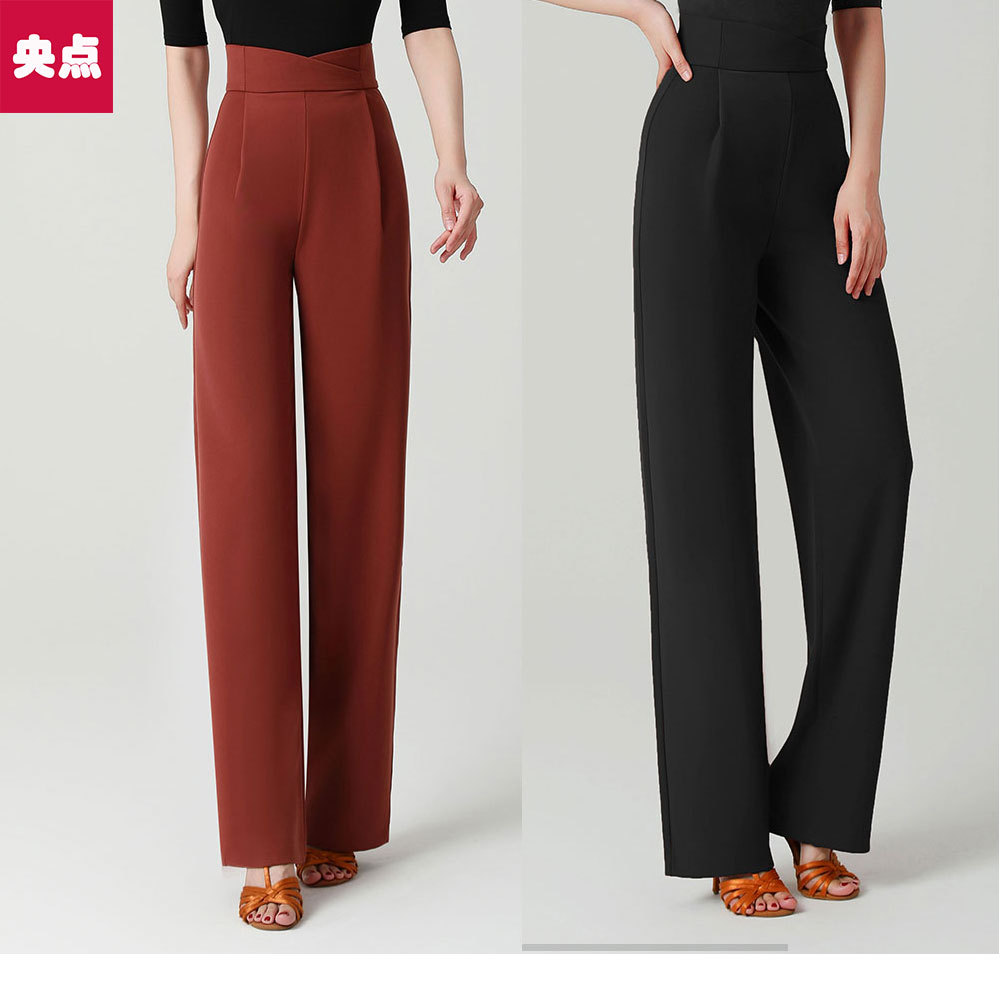 Latin Dance Modern Dance Pants for Women with Cross-Waist Straight-Leg Design, Suitable for Square Dance Practice