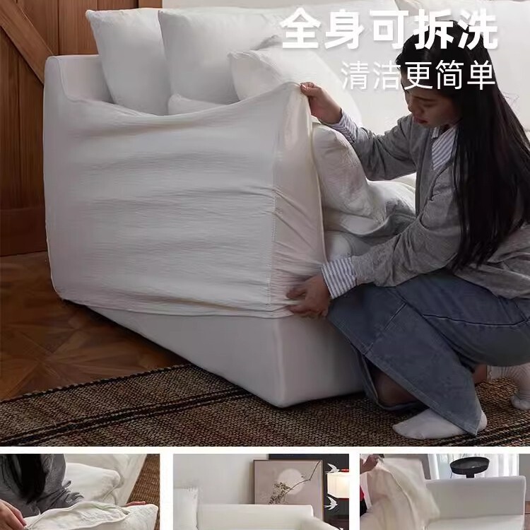 わびさびスタイルのハグソファリネン生地リビングルーム小さなアパート取り外し可能と洗えるフレンチクリームスタイルストレートコットンとリネンのソファ|undefined