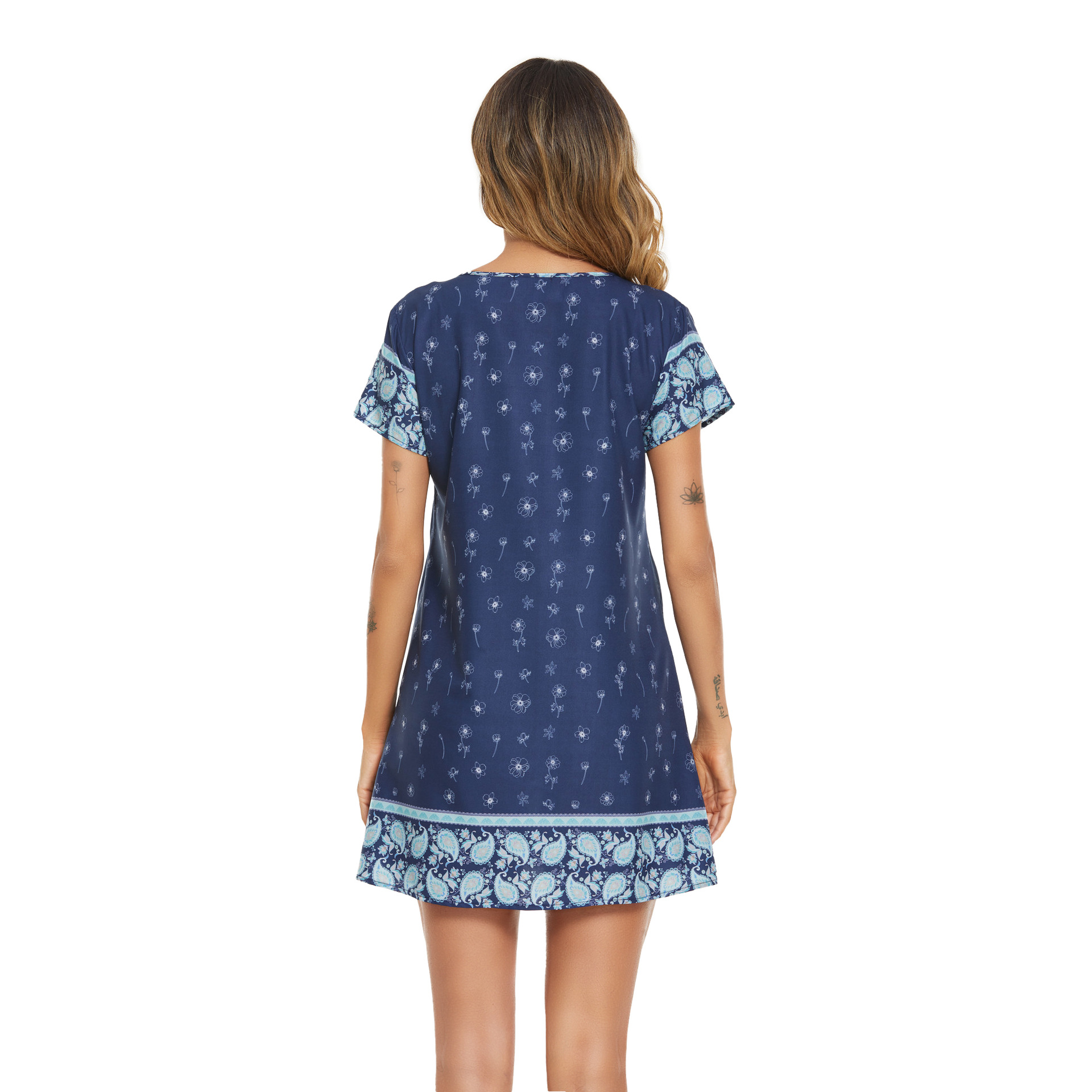 亚马逊ebay春夏季时尚欧美女装连衣裙睡衣数码印花短袖家居服睡裙