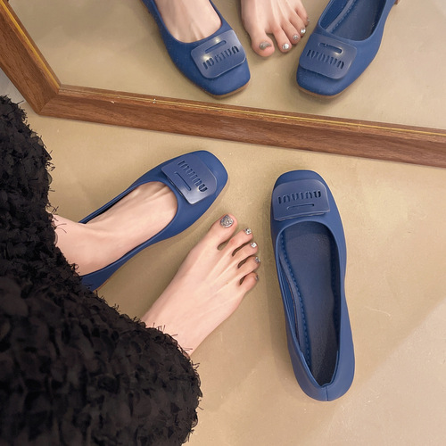 Sheepskin version ~ French genuine leather all-matching flat grandma shoes for women with shallow mouth, square head, one-step commuter Mary Jane single-layer shoes