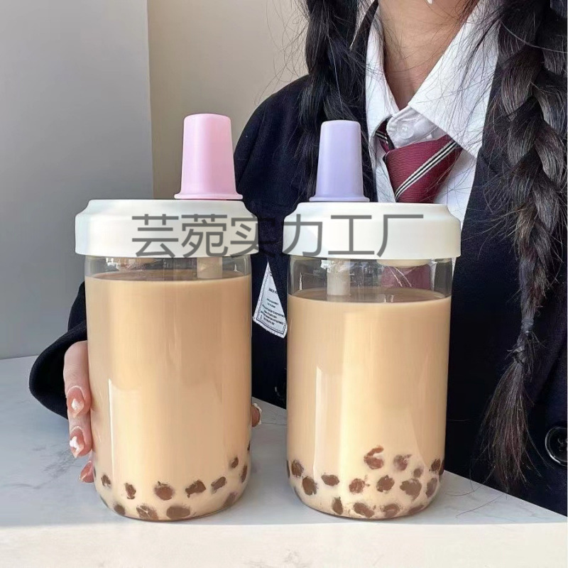 Heat-Resistant, Reusable Pearl Milk Tea Cup, Suitable for Home Use, Recyclable, Portable Plastic, Simple Design, with a Straw