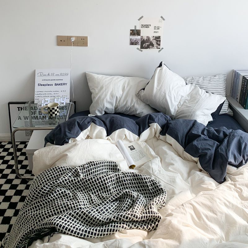 Nordic Minimalist Solid Colour Duvet Cover And Bed Sheet Set_voghion.com