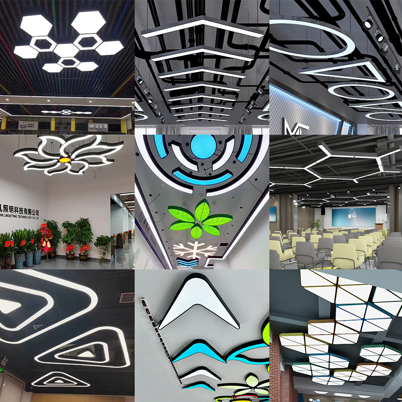Lámpara de Oficina Led creativo hexagonal en forma de Y lámpara de modelado tienda centro comercial gimnasio especial en forma de techo colgante de doble uso image 3