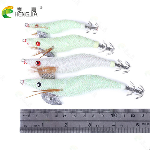 HENGJIA wholesale luminous shrimp white wooden shrimp boxed fake bait squid hook explosive hook wholesale