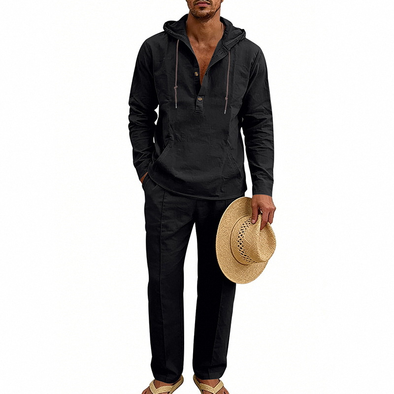 Completo in lino con cappuccio da uomo vestibilità comoda_voghion.com