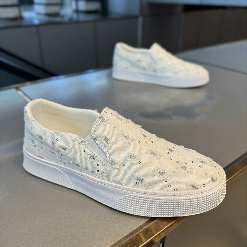 Новые летние мужские туфли 2025 года, повседневные и универсальные слипоны из холста, мужские спортивные туфли на толстой подошве с противоскользящей износостойкой подошвой.