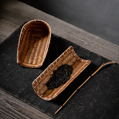 日式手作竹編茶則竹製茶則二件套大漆簸箕茶鏟茶道六君子茶具配件