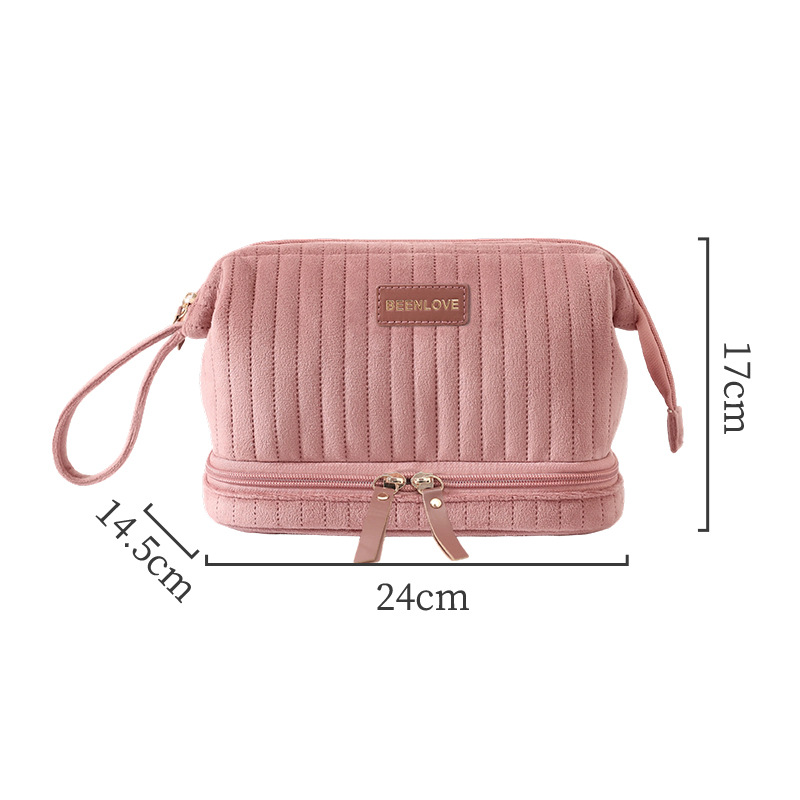 Nuevo paquete de maquillaje de terciopelo holandés transfronterizo de doble capa bolsa de maquillaje de viaje bolsa de maquillaje de gran capacidad bolsa de maquillaje de maquillaje de almacenamiento
