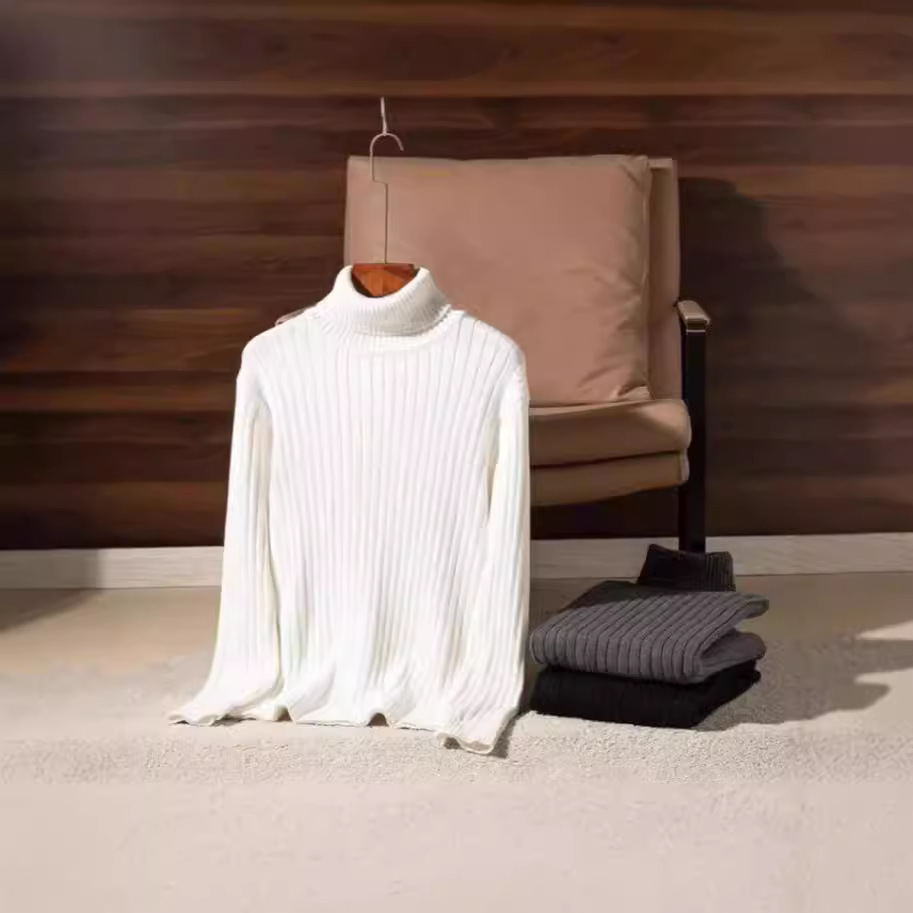 Férfi ruházat őszi és téli garbós pulóver divatos karcsúsított vastagított nagy alsó vonalú pulóver ifjúsági hosszú ujjú egyszínű pulóver_voghion.com