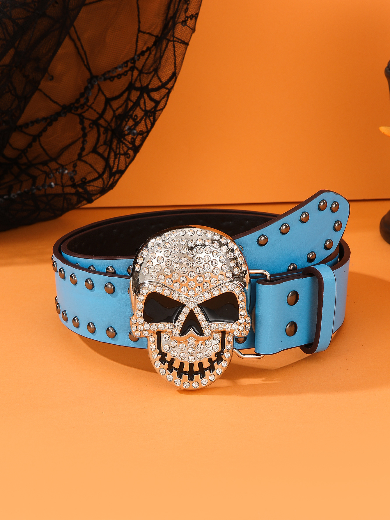 Hip-Hop Punk Skull Pu Leather Alloy Inlay Rhinestones Unisex Leather Belts display picture 14