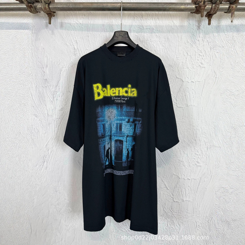 High-End Version B Brand 26Ss George Fifth Avenue Night Scene Street Print Short-Sleeve American-Style Loose-Fitting Unisex T-Shirt