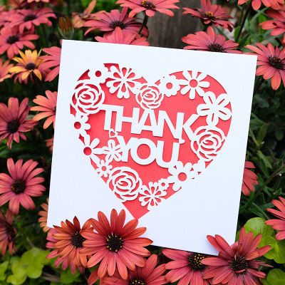Pearl paper love laser Hollow Greeting cards Teacher's Day THANK YOU Thank You Card Teacher's Day Greeting cards Cross border