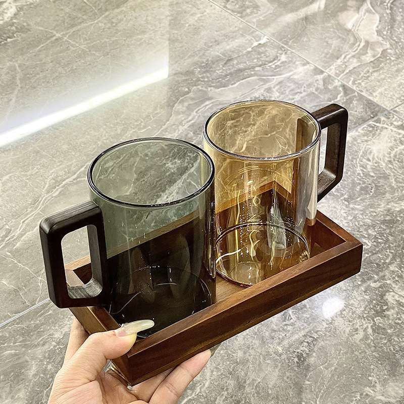 中式复古木柄高级感木质托盘刷牙杯漱口杯扩香器情侣对杯|undefined