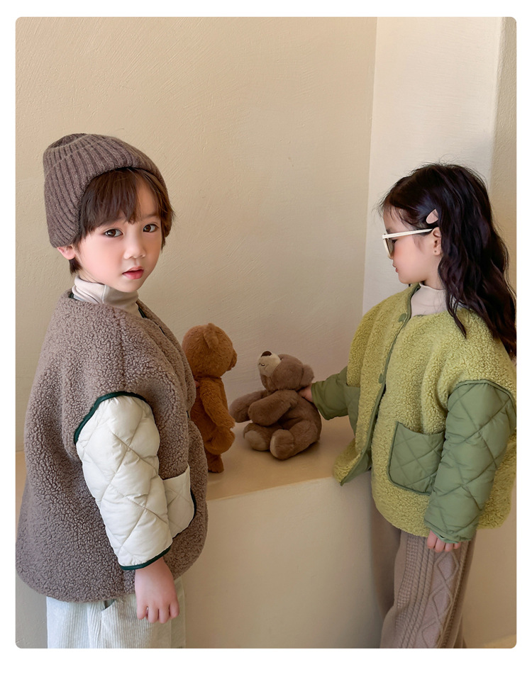 Children's granular plush warm for boys girls Korean version baby 2023 new autumn and winter cotton jacket_voghion.com