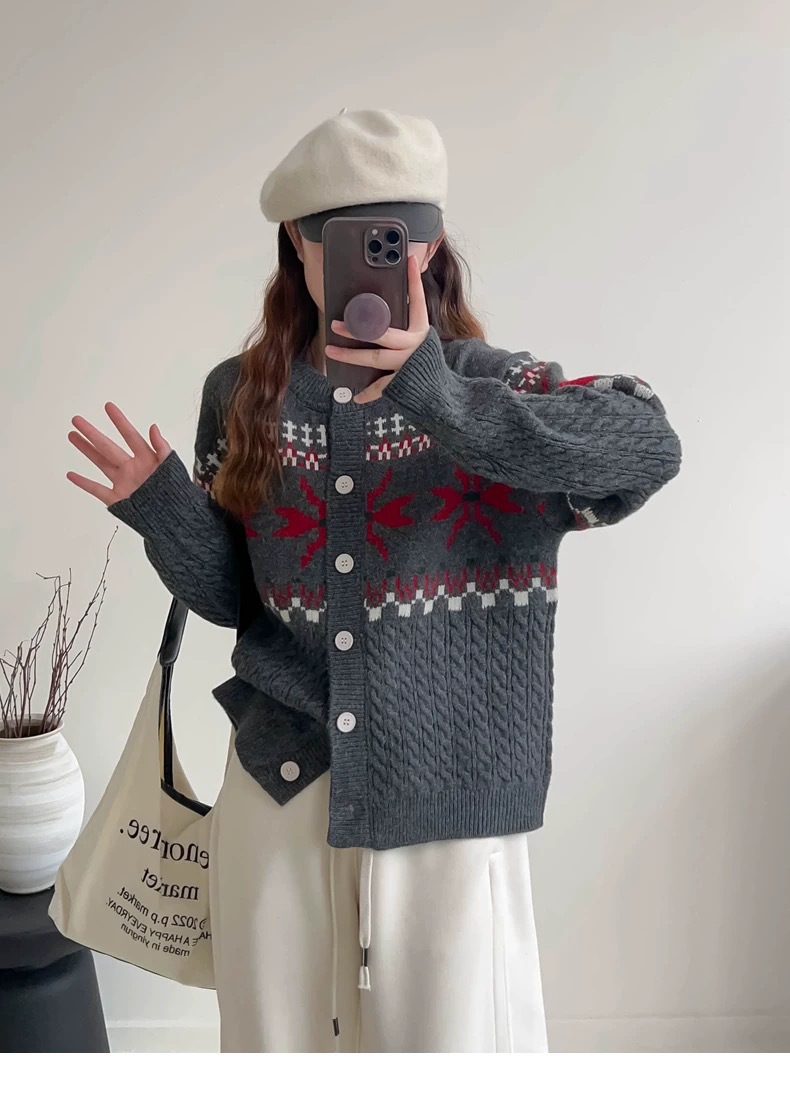 Jacquard torcido camisa de cuello redondo de punto Cardigan mujeres 2025 otoño y invierno nuevo estilo coreano suéter suelto abrigo image 8
