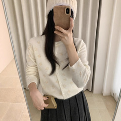 秋季新款！韩系高品质含羊毛碎花印花百搭休闲舒适针织衫开衫