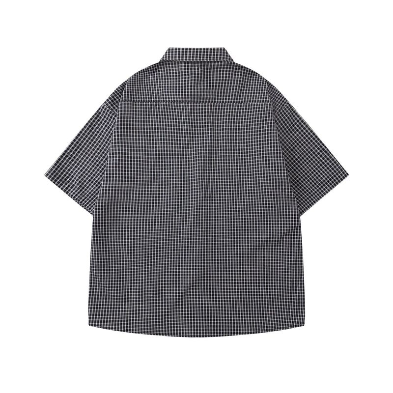 日本のレトロなチェック柄ネクタイ半袖シャツメンズ夏カレッジスタイルカップルチェック柄ルーズカジュアルトレンディシャツ|undefined
