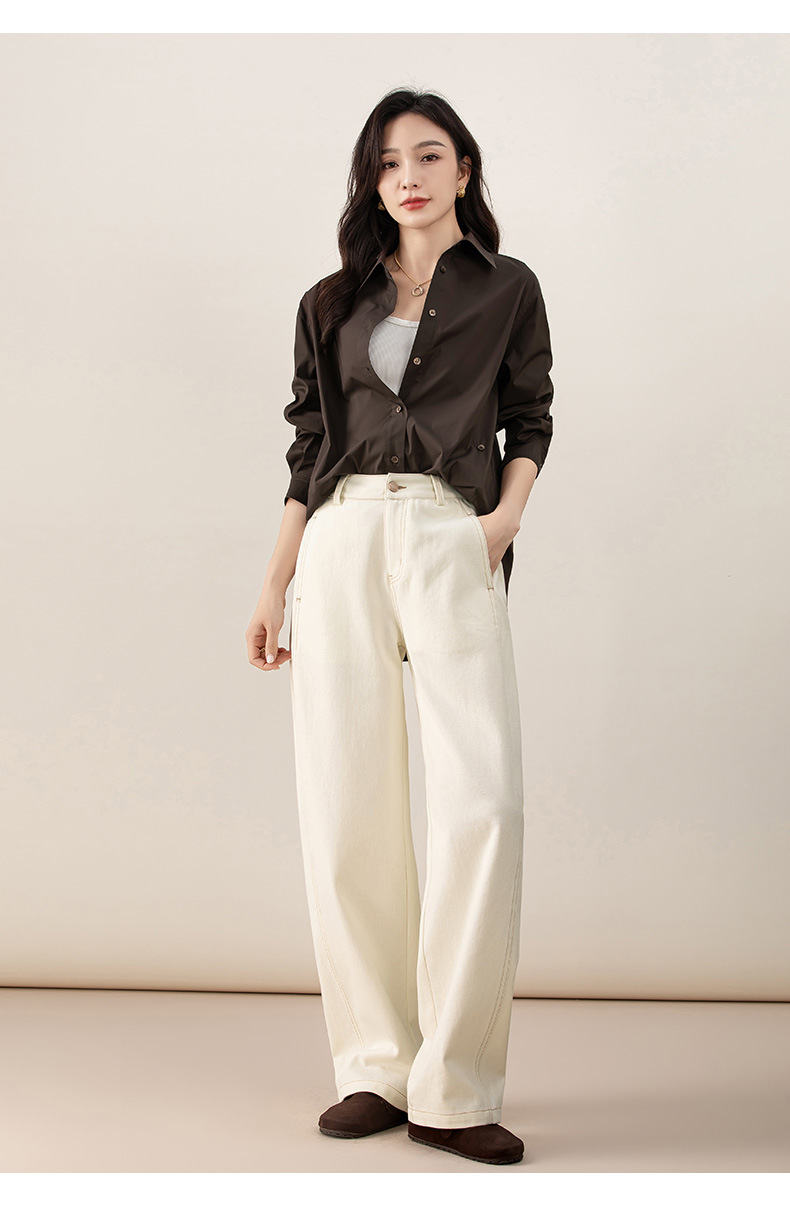 Quần jean nữ ống rộng phong cách Hong Kong chất cotton Tencel dáng rộng — Màu trắng nhạt chi tiết 28