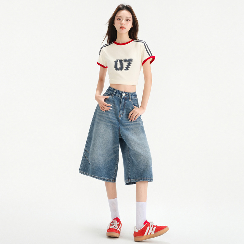 In-Stock Cropped Wide-Leg Jeans for Women 2026 Spring/Summer American Retro High-Waisted Slimming Loose Pleated Pants Fashion
