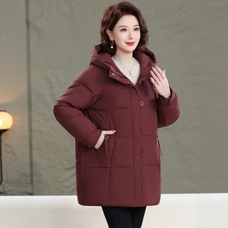 胖妈妈秋冬装洋气羽绒棉服中长款大码棉袄中老年棉衣女外套200斤